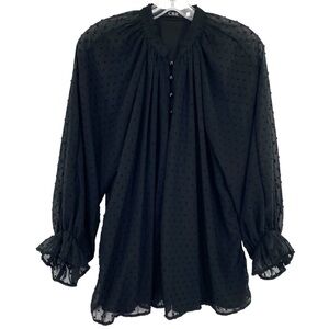 CBR Black Swiss Dot Blouse Peasant Sheer Long Sleeve Ruffle Whimsigoth